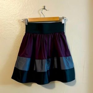 579 Purple Silver Black Color block Banded Mini Skirt XS